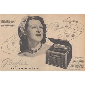 1946 Vintage Print Ad General Electric Radio Phonograph Jo Stafford Celebrity